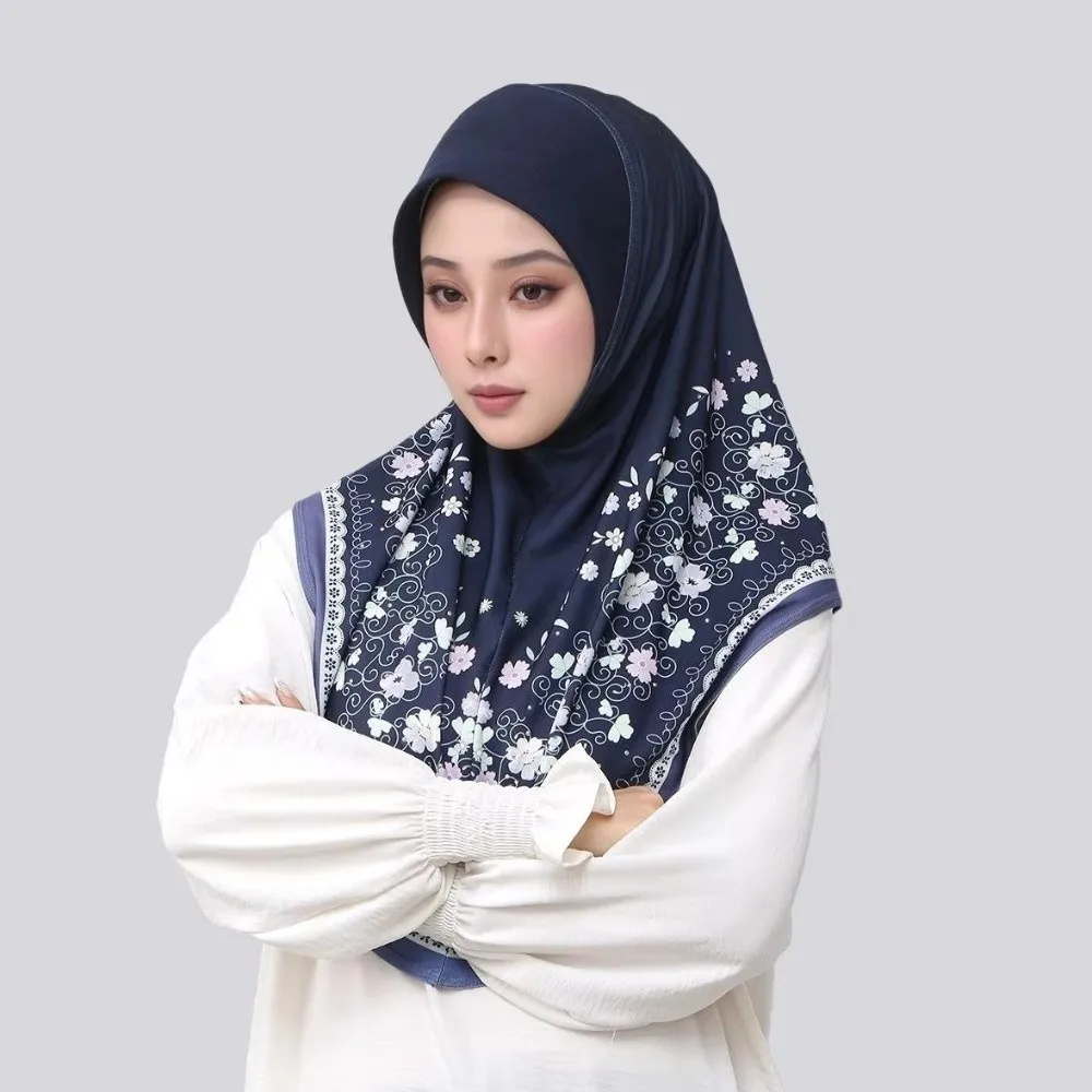 Breathable Eid Al-Fitr Long Floral Turban Cotton Adjustable Printed Arab Lady Headscarf Versatile Elastic Hijab Head Wrap Women
