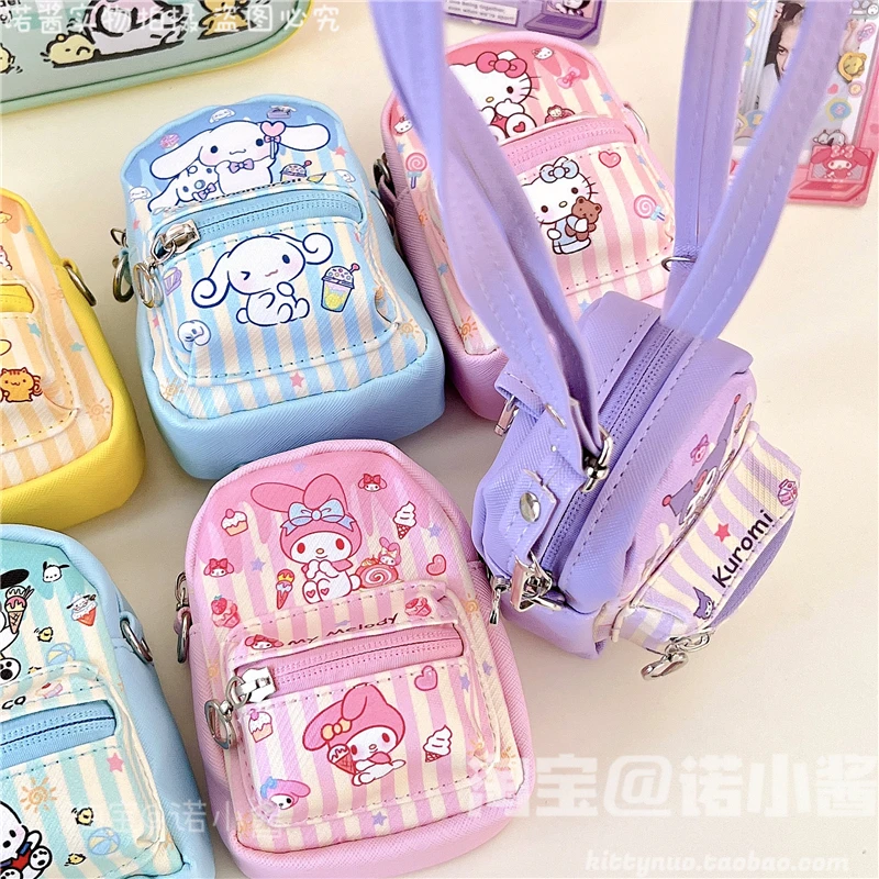 Sanrio PU Small Kawaii Cute Diagonal Keychain Small Coin Purse Children Adult Outing Coin Headphones Kuromi Women's Bag