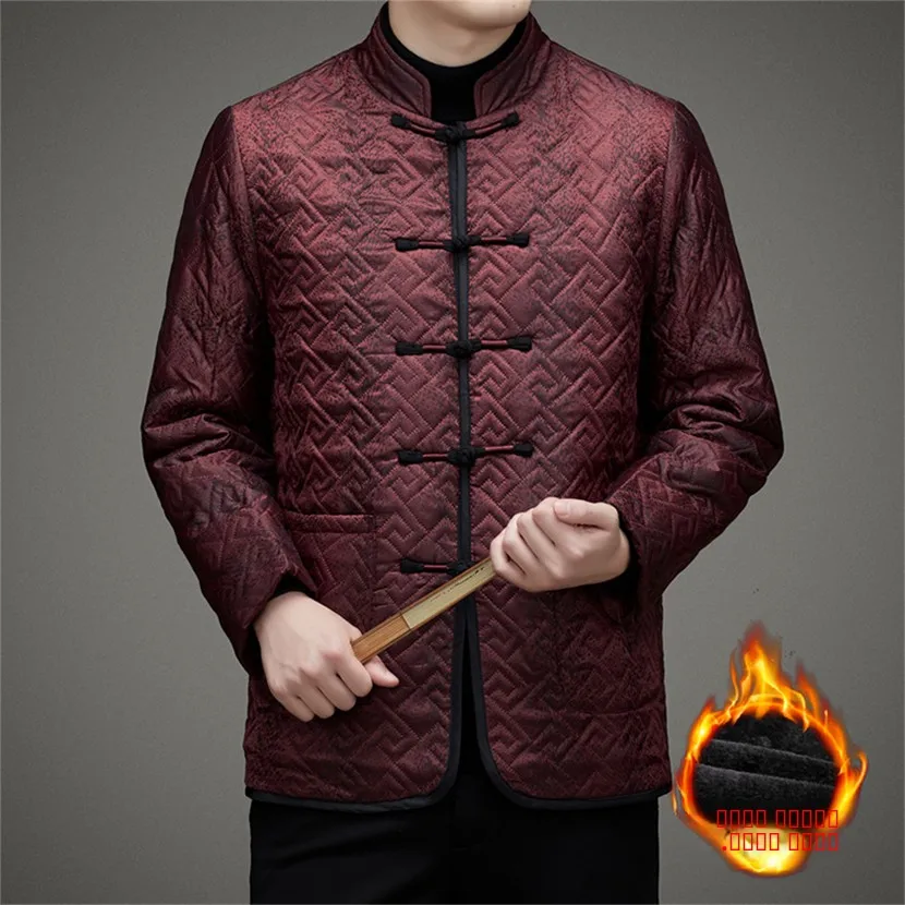 

Thiened Fce Winter Cotton Jaet Men's Vintage Chinese Sle Warm Coat Anti-Cold Cotton Clothes Stand Fit Faion Urb...