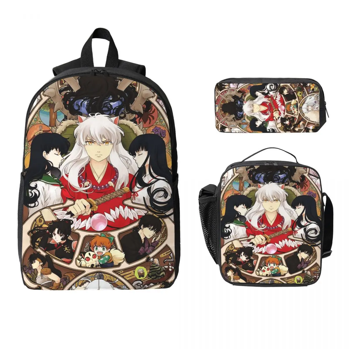 

Manga Kimono Inuyasha Sesshomaru Backpack Boys Girls BookBag School Bag Laptop Shoulder Bags 3ps Insulated Lunch Bag Pencil Case