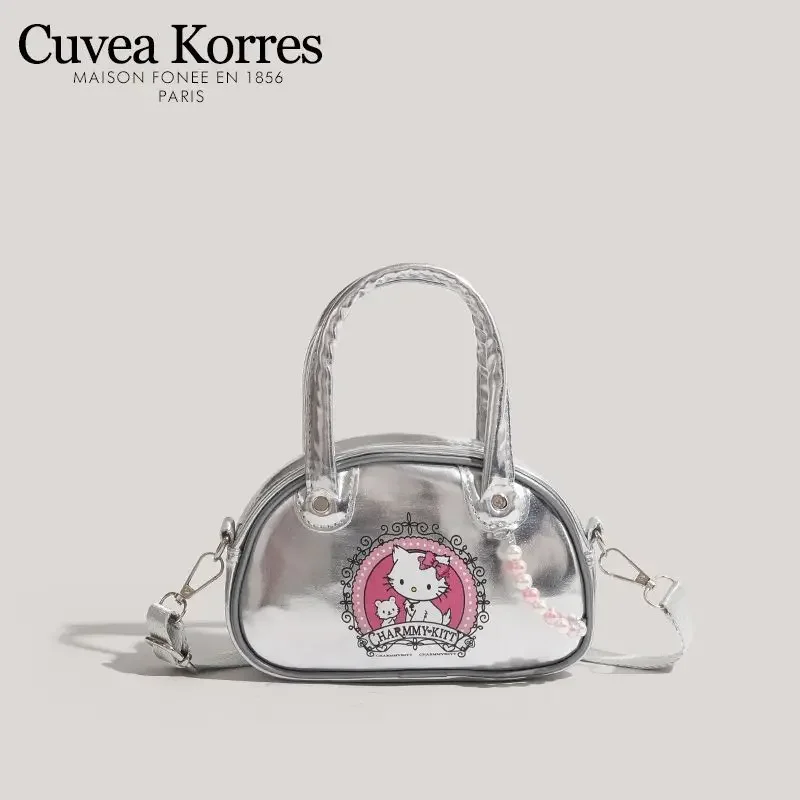 2024 New Cartoon Cute Sanrio Hellokitty Retro Commuting Versatile PU Material Printed Shoulder Hand Crossbody Bag