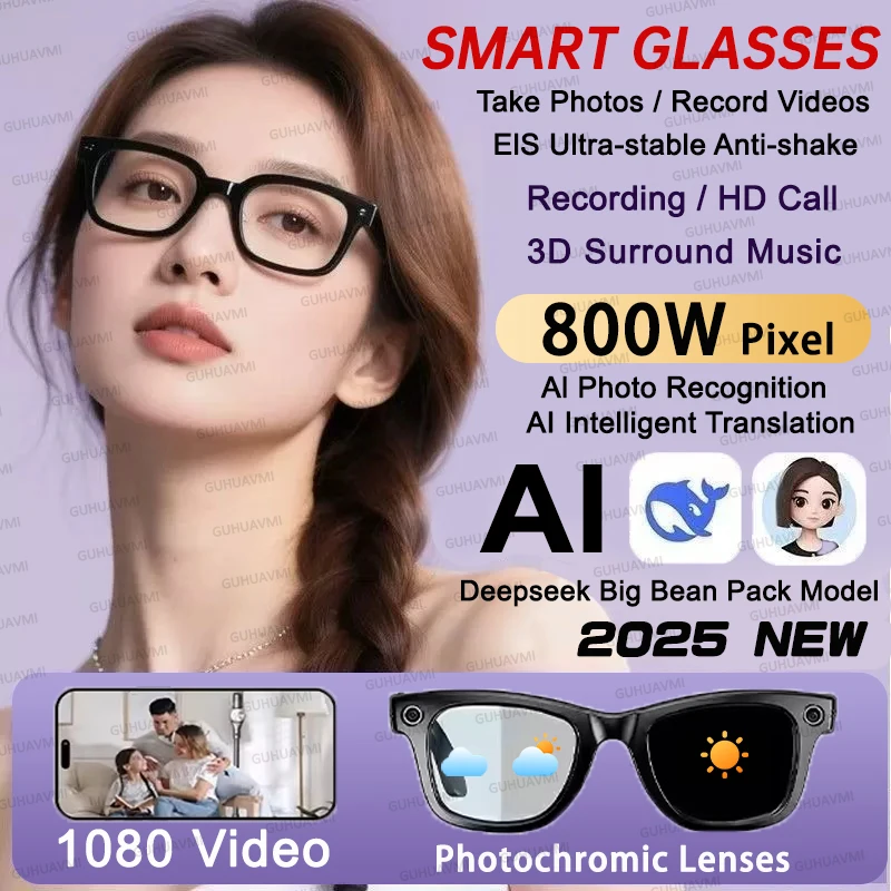 

Fashion NEW 8 million Pixel Smart Glasses Video Recording AI Photo Recognition And Translation IP65 Waterproof Bluetooth Glasses