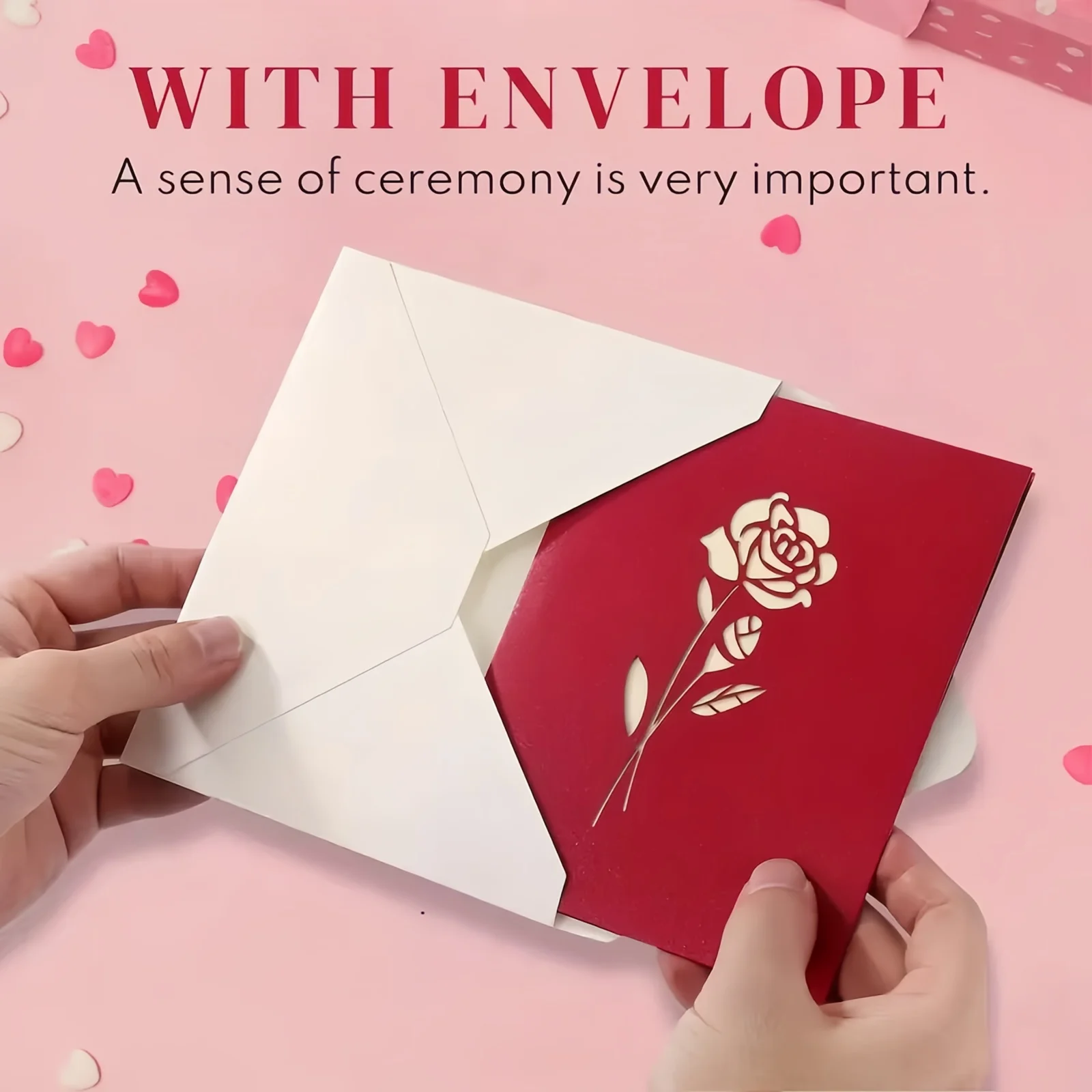 1 Satz Valentinstag Romantische 3D Pop Up Rose Einladungskarte für Valentinstag Hochzeit Einladung Dekorationskarte mit Umschlag ﻿ – Detail 5