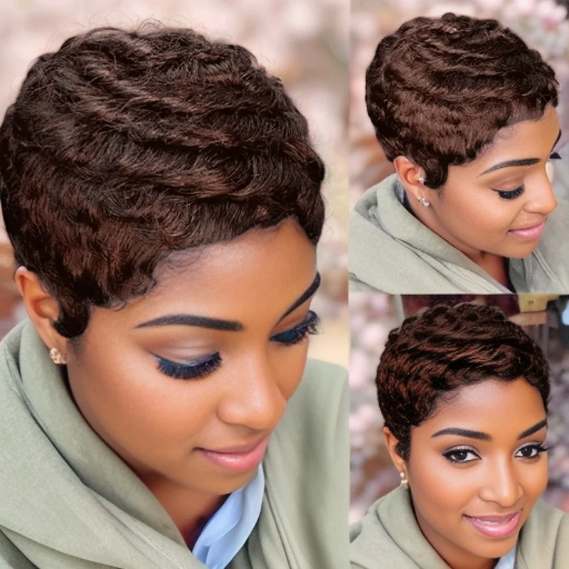 자연스러운 스트레이트 레이어드 픽시컷 인모 풀머신 메이드 가발 1b/30 # /4 # 99J 데일리 유즈 컬러