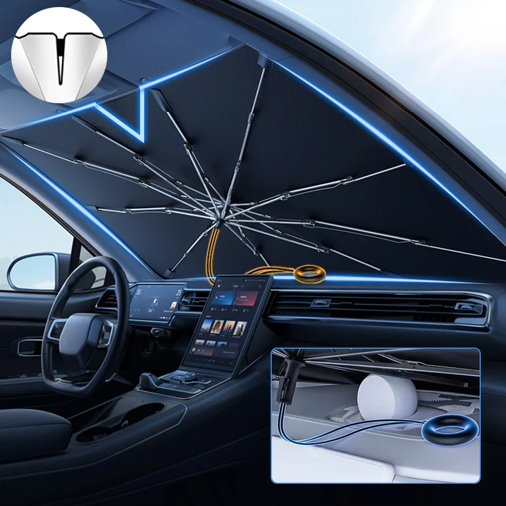 

Upgraded Car Windshield SunShades Umbrella Foldable w/ Pull Ring Auto Front Window Cover for UV Ray Block & Sun Heat Protection