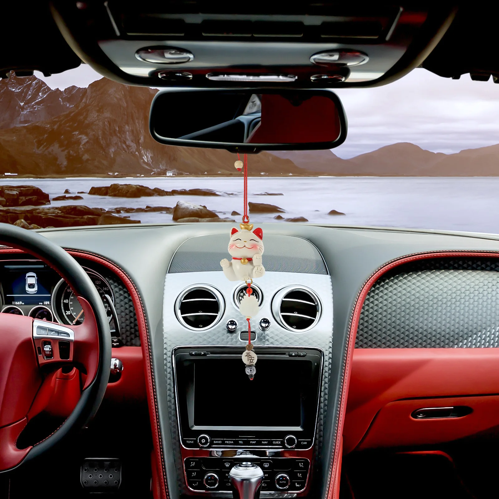 

Car Hanging Cat Ornament Rearview Mirror Pendant Interior Decoration Car Mirror Hanging Charm Vehicle Decor Cat Pendant Vehicle