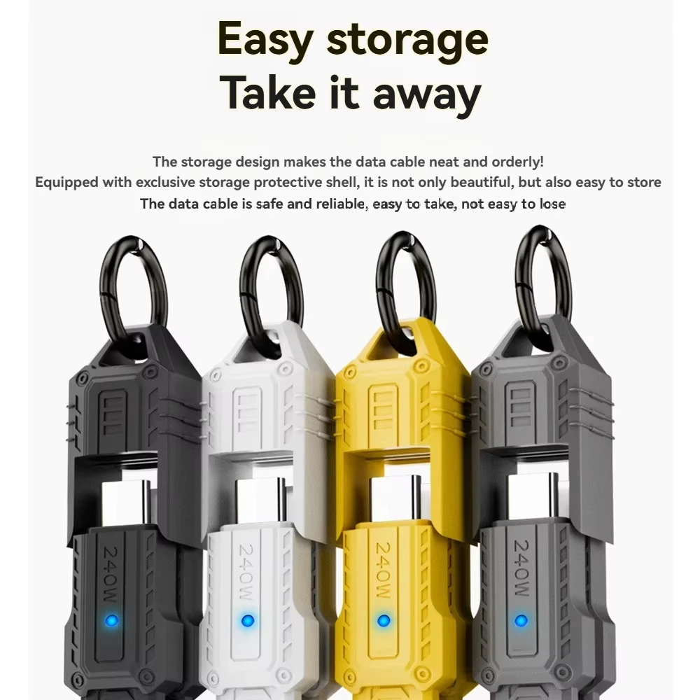 USB 4 Cable Portable Keychain 0.4ft 240W Charging USB C Cable 80Gbps Data Transfer 8K 60Hz Video Display for iPhone Mac Min iPad