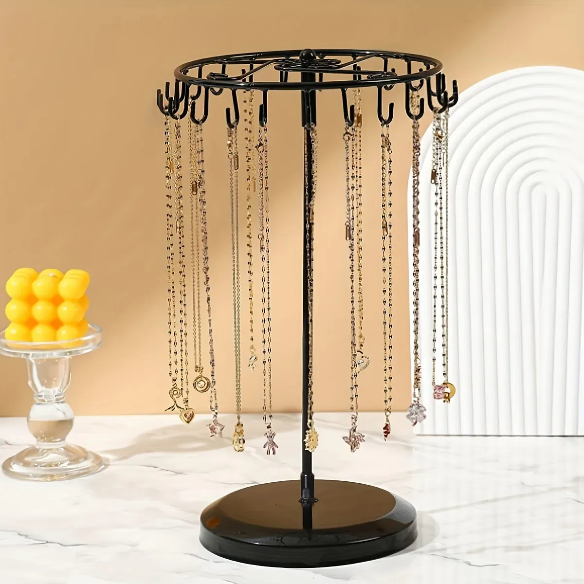 

1 шт. железная стойка для ювелирных изделий, вращающаяся стойка для ожерелья с 23 крючками, стойка для хранения ювелирных изделий, подходит для сережек, браслетов и т. д.