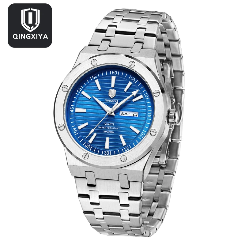 QINGXIYA Luxus Business Mann Armbanduhr Wasserdicht Leucht Datum Woche Männer Uhr Für Männer Stahl Quarz herren Uhren reloj + box