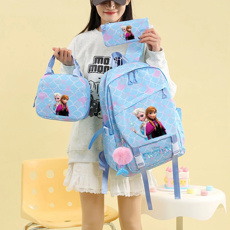 

3Pcs Frozen Anna Elsa Print Backpack Set Girl Kid Student Schoolbags Shoulder Bag Travel Knapsack Schoolbag With Tote and Pouch