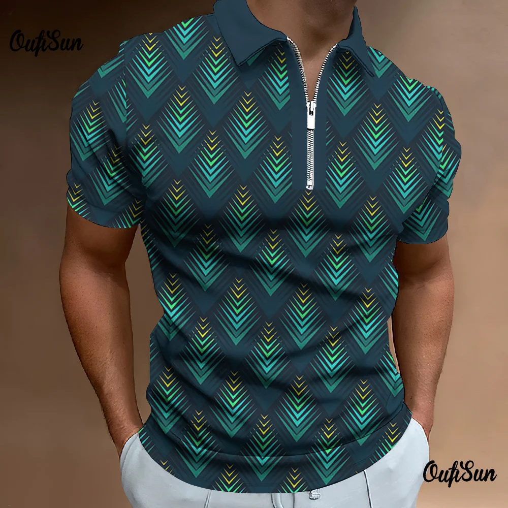 Summer Short Sleeve Zip Polo Shirt 3d Pattern Print Golf T-Shirt For Men Daily Casual Top Fashion Trend Oversized Men Polo Shirt