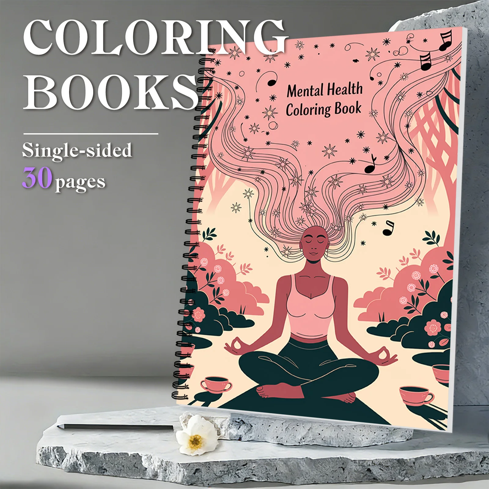 

1PC Stress Relief Coloring Book for Adults,Teens,30 Pages of Elegant Flower Designs,Motivational Phrases,Mental Relaxation Tool,