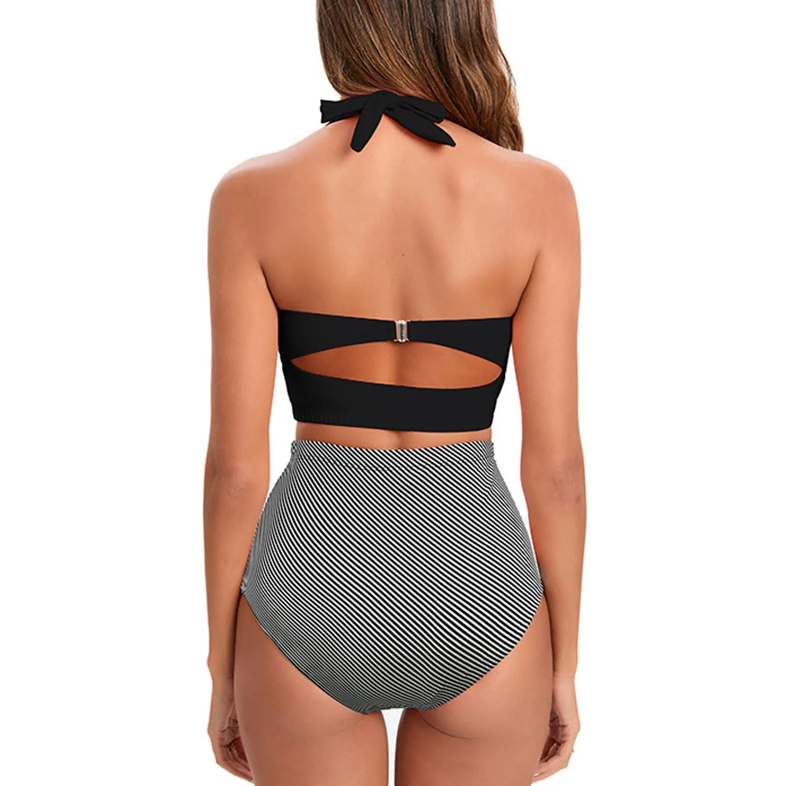 Tankini de cintura alta para mujer, traje de baño anudado de dos piezas con cuello redondo, Super 130