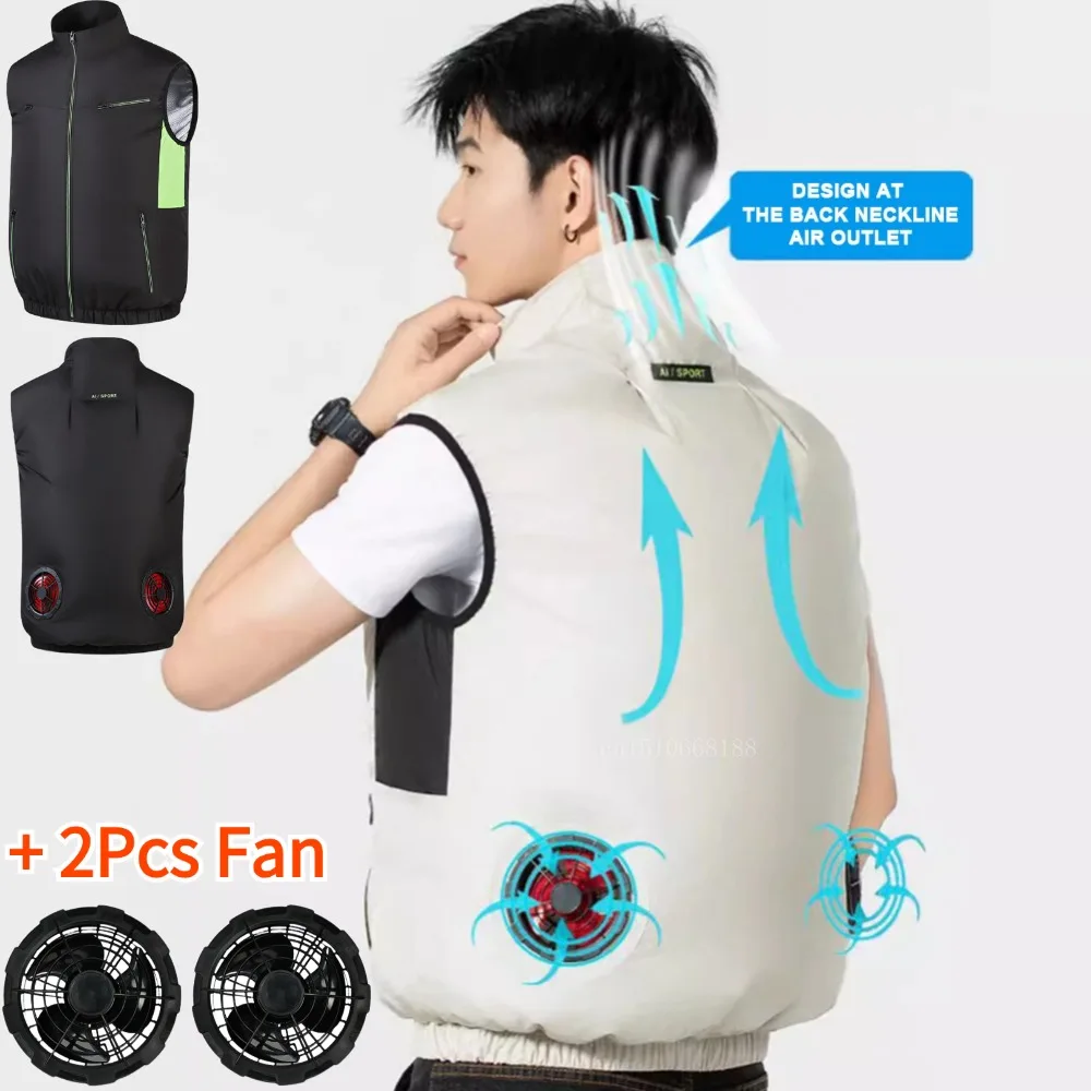 Cool Vest Wearable Cooling Fan Vest Air-conditioned Clothes Cooling for High Temperature Work Fishing Vest Hiking Summer