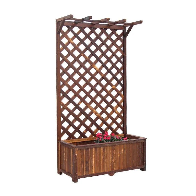 Antiseptic wood flower stand fence fence balcony courtyard outdoor flower box flower pot stand grid decorative garden climbing