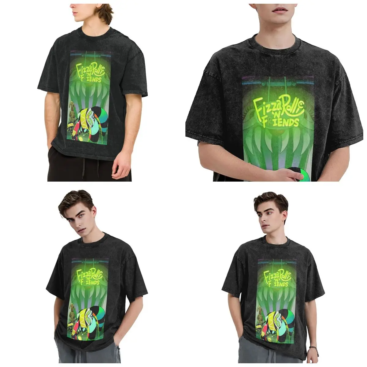 Streetwear T-Shirts Anime Helluva Boss Fizzarolli Washed T Shirt Short Sleeve Hip Hop T-Shirt Tops Tees for Men Women