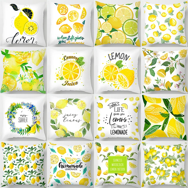 1Pcs Lemon Pattern Summer Decorative Cushions Cover Polyester Pillowcase Throw Pillow Sofa Decoration Pillowcover 45*45cm