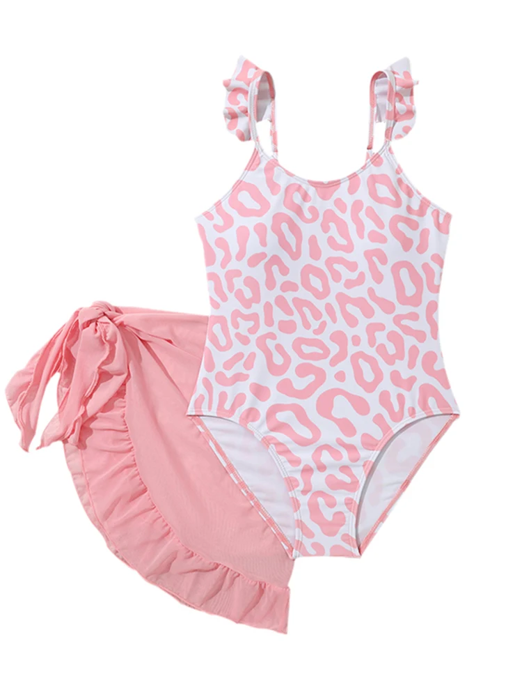 Bikini Girls Kids Swimsuit 2026 New Leopard Ruffle Sling Bodysuit Children Swimwear Summer Two Piece Beach Bathing Suit Swimming