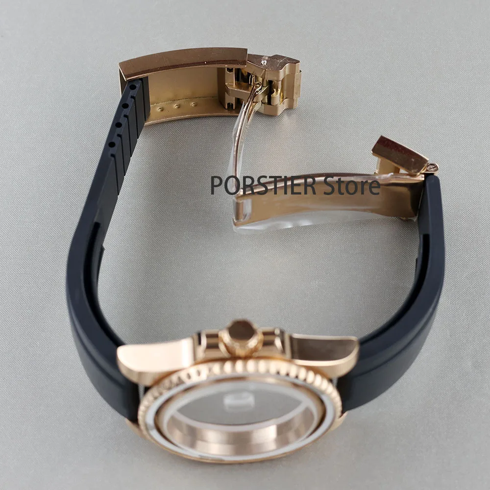 High quality 40mm Rose Gold Men Watch Cases Rubber Strap For Seiko nh34 nh35 nh36 100m waterproof 28.5mm Dial YACHT-MASTER case