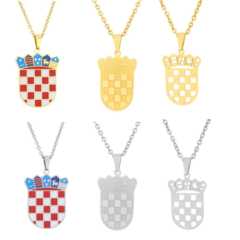 Croatian Necklace Stylish Neckchain Jewelry with Croatia Badge Adjustable Ethnic Pendant Choker Gift for Men Women Y08E