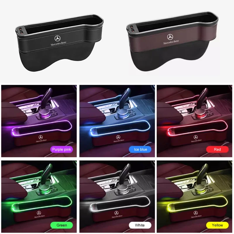 Car Seat Gap Storage Box For Mercedes Benz W205 W204 W203 W212 GLC CLA GLA C180 C200 C300 C63 With Colorful LED Atmosphere Light