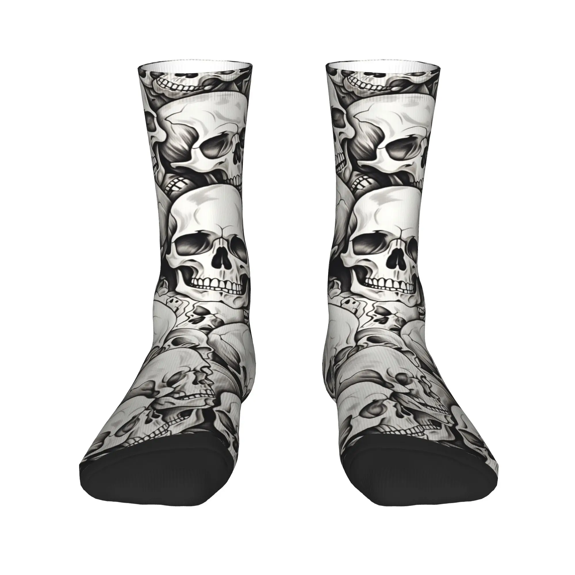 Sketch Shaded Stacked Skulls Seamless Pattern Socks  Harajuku Stockings Men Comfortable Outdoor Sports Socks Anti Skid Socks