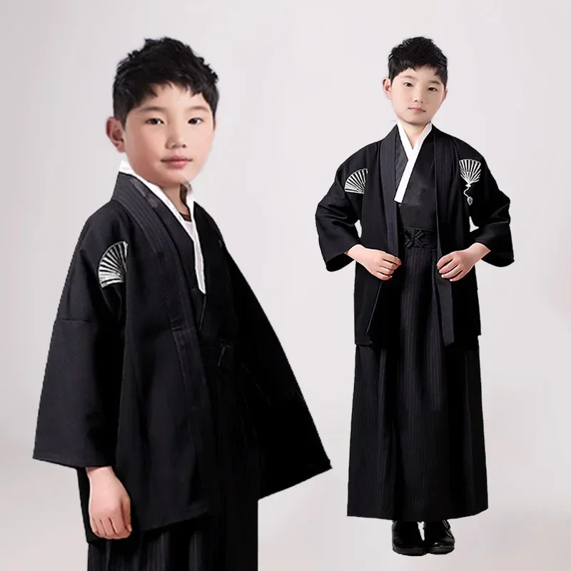 Kids Costume Japanese Samurai Children's Kimono Boy Outer Cover Party Stage Show