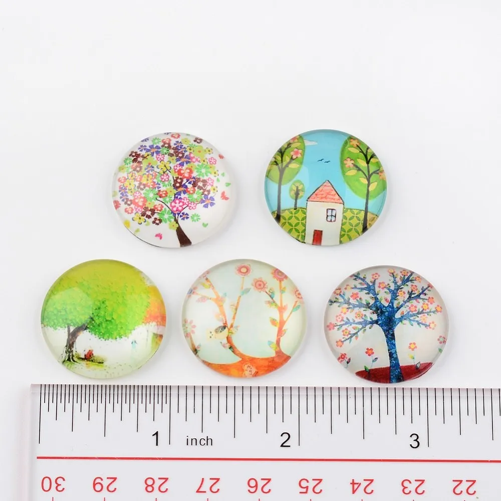 Glass Cabochons Tree of Life Printed Half Round/Dome Mixed Color 25x7mm 50pcs/box