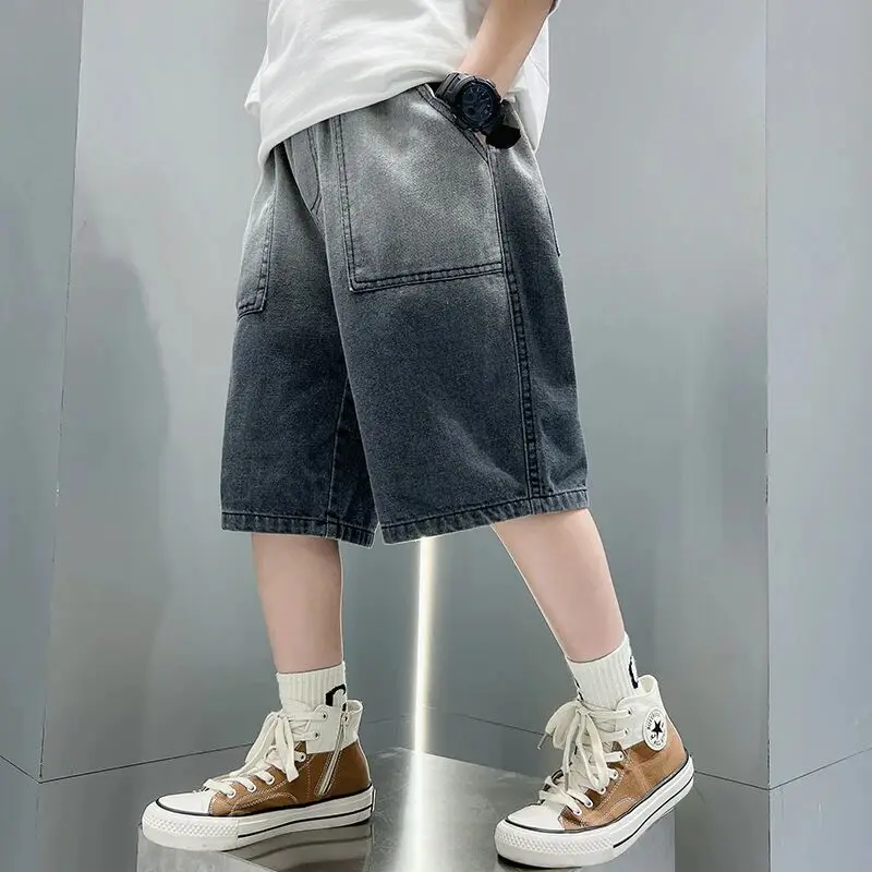 

Boys' summer denim shorts 2025 new thin pants stylish children's casual jeans 110-170cm