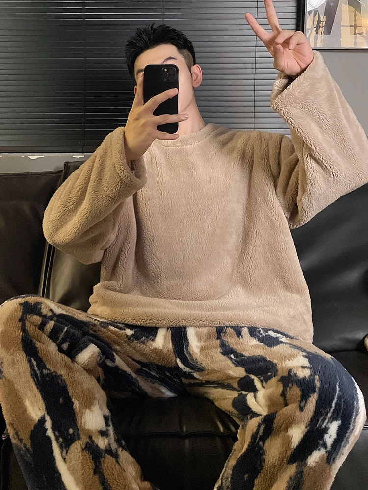 

DAIMELU мужской комплект одежды для сна, зимние мужские пижамы из кораллового флиса, утепленная флисовая теплая фланелевая простая высококачественная домашняя одежда для мальчиков, ночная рубашка