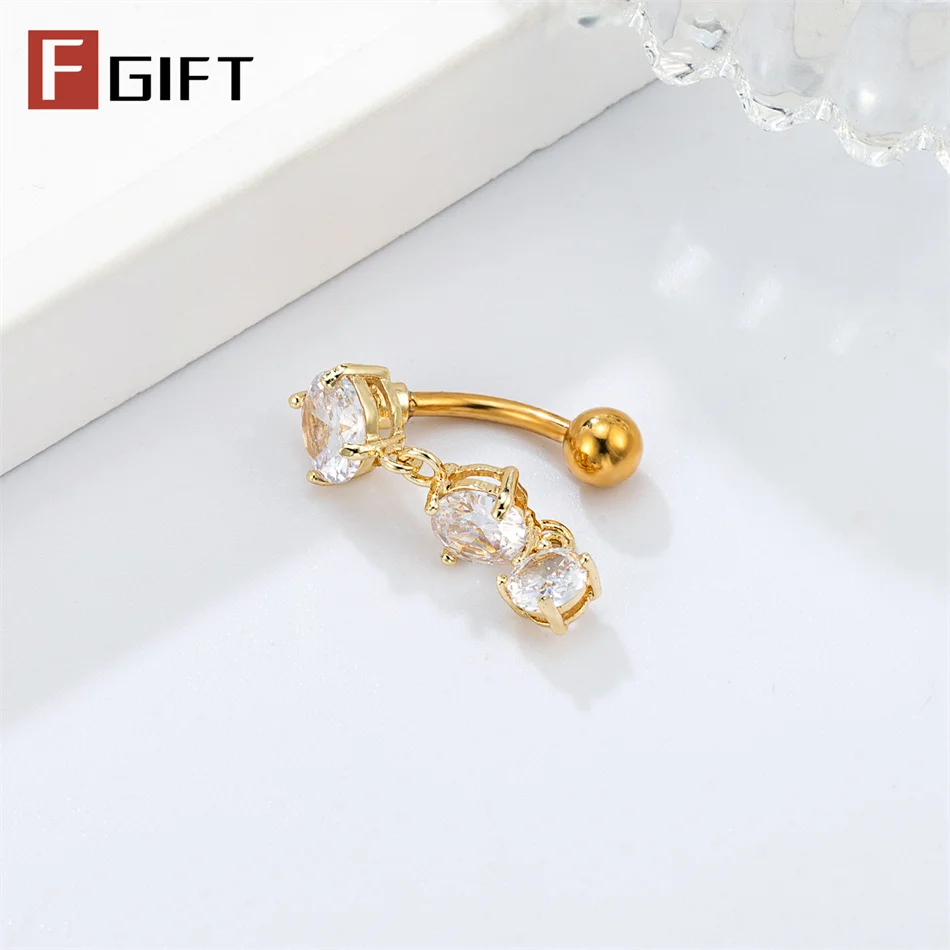 Long Tassel Zircons Reverse Belly Button Rings for Women
