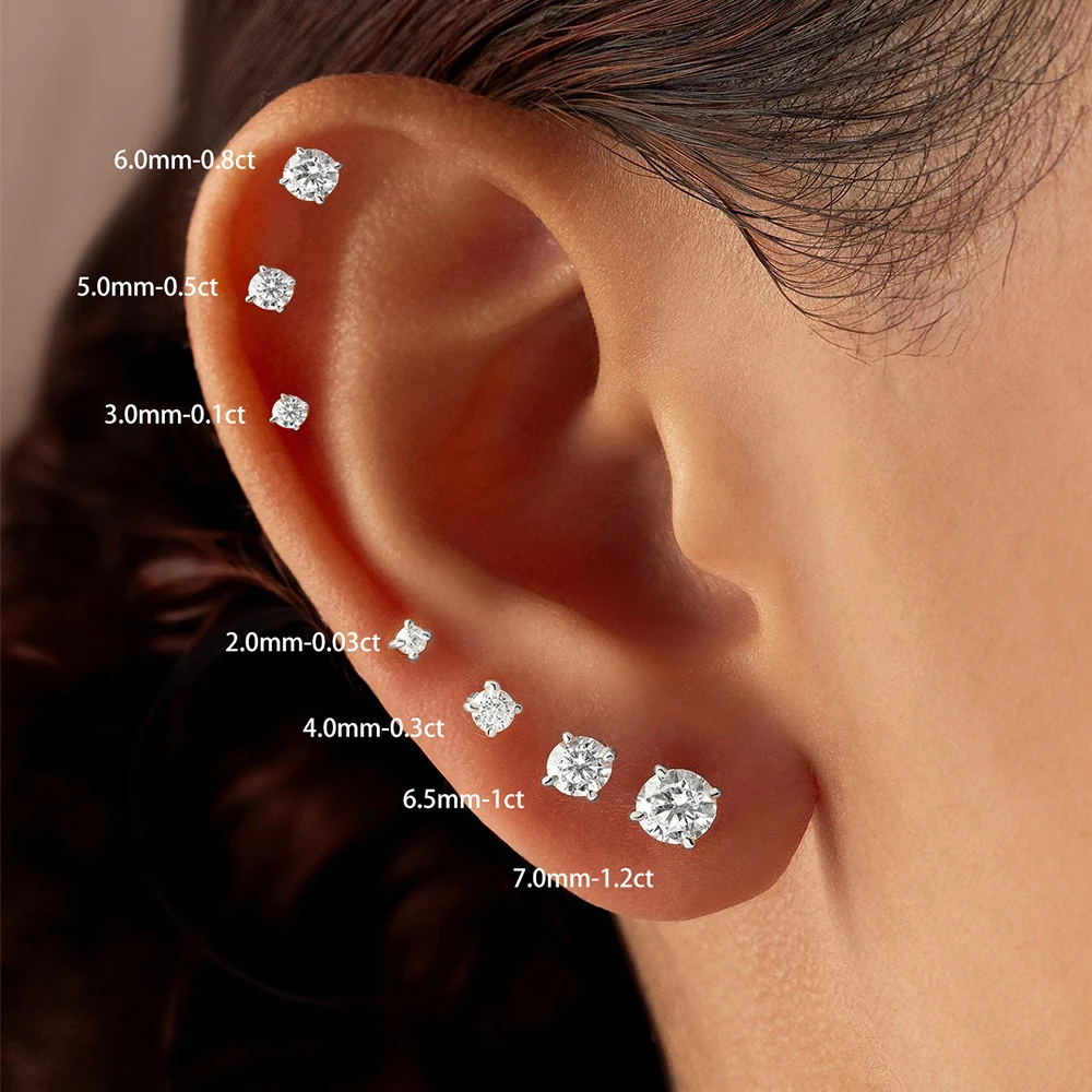 CANNER Moissanite D Color Flat Head 0.03-1.2 CT Sparkling Piercing Earrings For Women 925 Sterling Silver Earring Wedding Gift