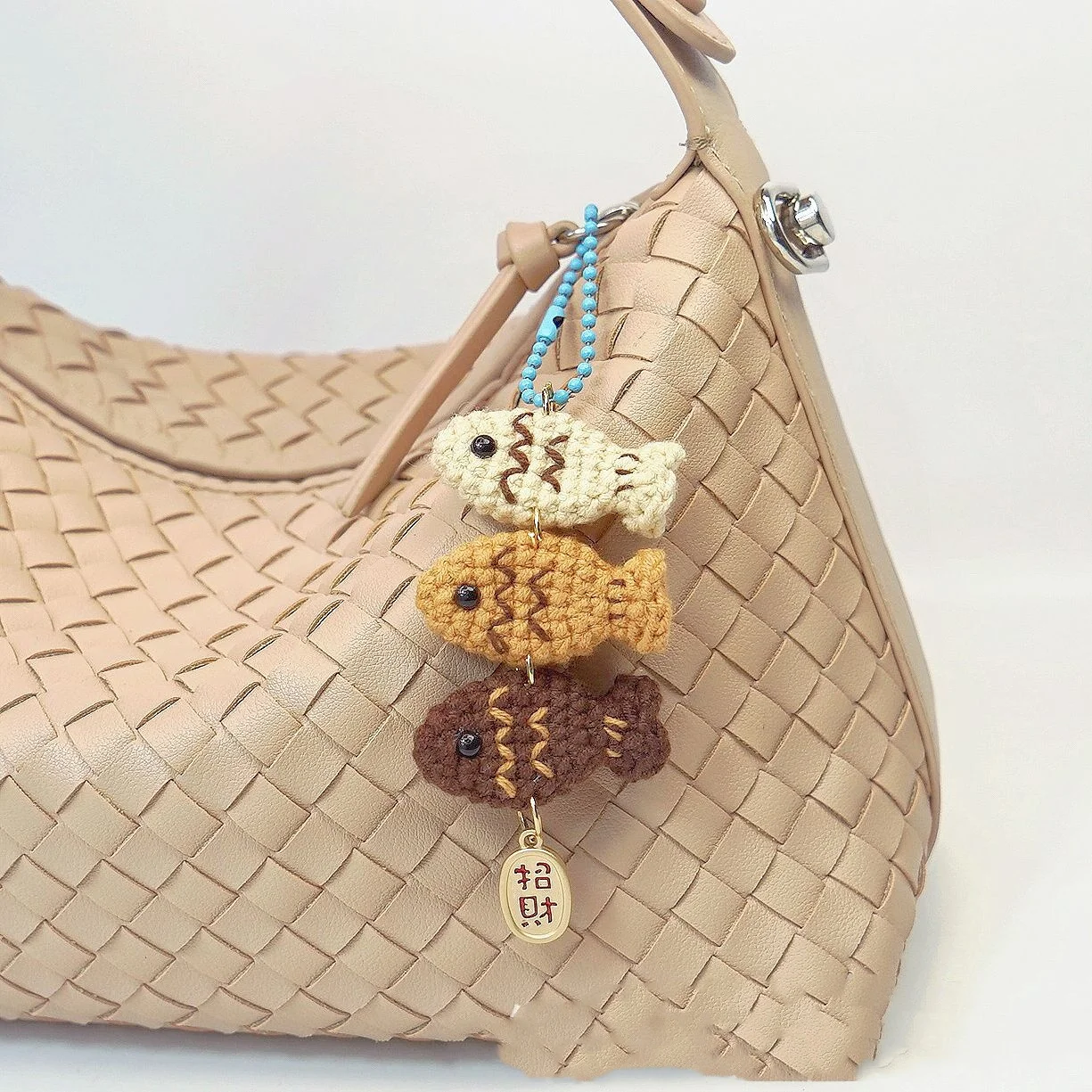 Handmade Cat Fish Keychain Cute Weaving DIY Animal Bag Mobile Phone Accessories Yarn Crochet Doll Pendant Girl Women Gifts
