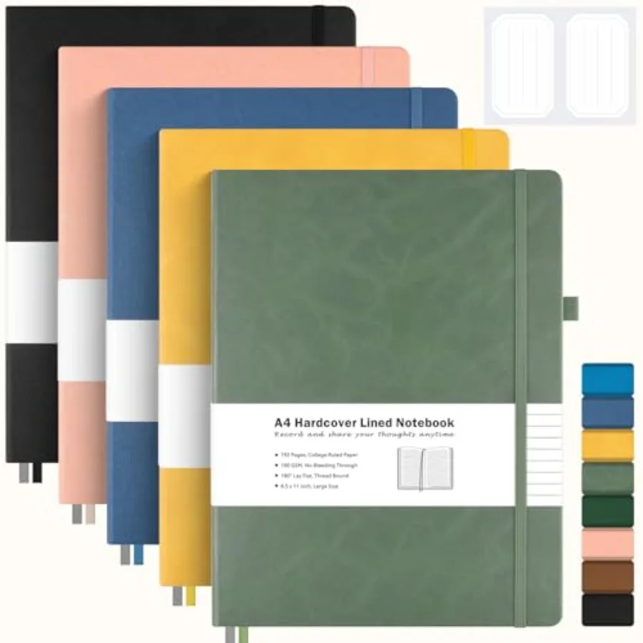 

5 Pack College Ruled Notebook Hardcover Leather Notebook for Work Lined Notebook Journal for Women Men 192 Thick Paper 8.5" x 1