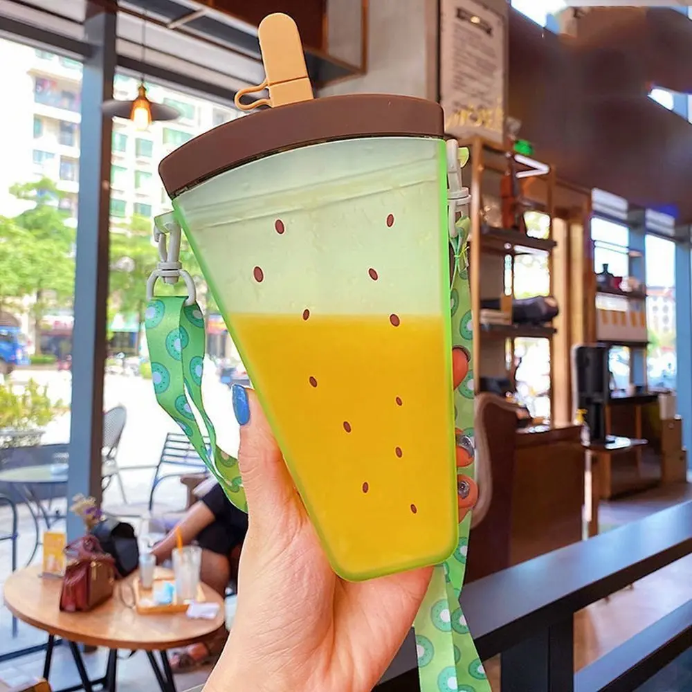 

Stylish Cartoon Popsicle Straw Cup Leakproof Anti-fall Watermelon Water Bottle Food Grade Plastic Water Cup Juice