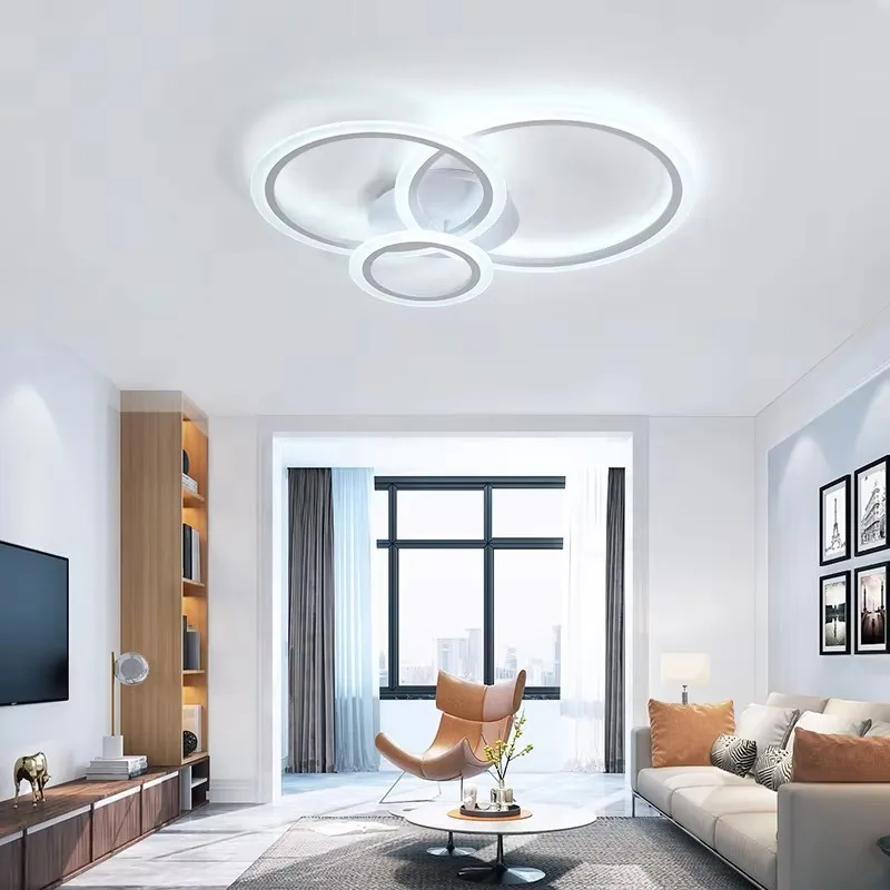 Modern Simple LED Ceiling Light Dining Living Room Acrylic Round Rings Panel Lamp Study Bedroom Home White Lighting Luminaires