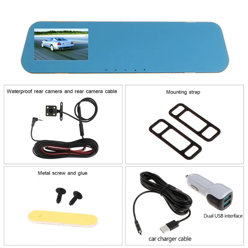 

V40 Vehicle Recorder Two-lens Rear View Mirror Camera Video Dashcamera Full for