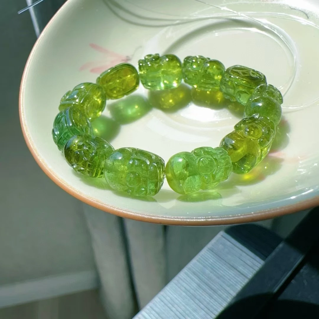 

Natural Green Tourmaline Pi Xiu Clear Beads Bracelet 13.7/9.1/7.3mm Apple Green Tourmaline Women Men Jewelry AAAAAAA