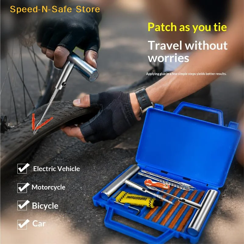 Kit de réparation de pneus de voiture, outil professionnel d'urgence pour réparer les crevaisons, ensemble d'outils avec boîte de rangement pour les débutants en réparation automobile