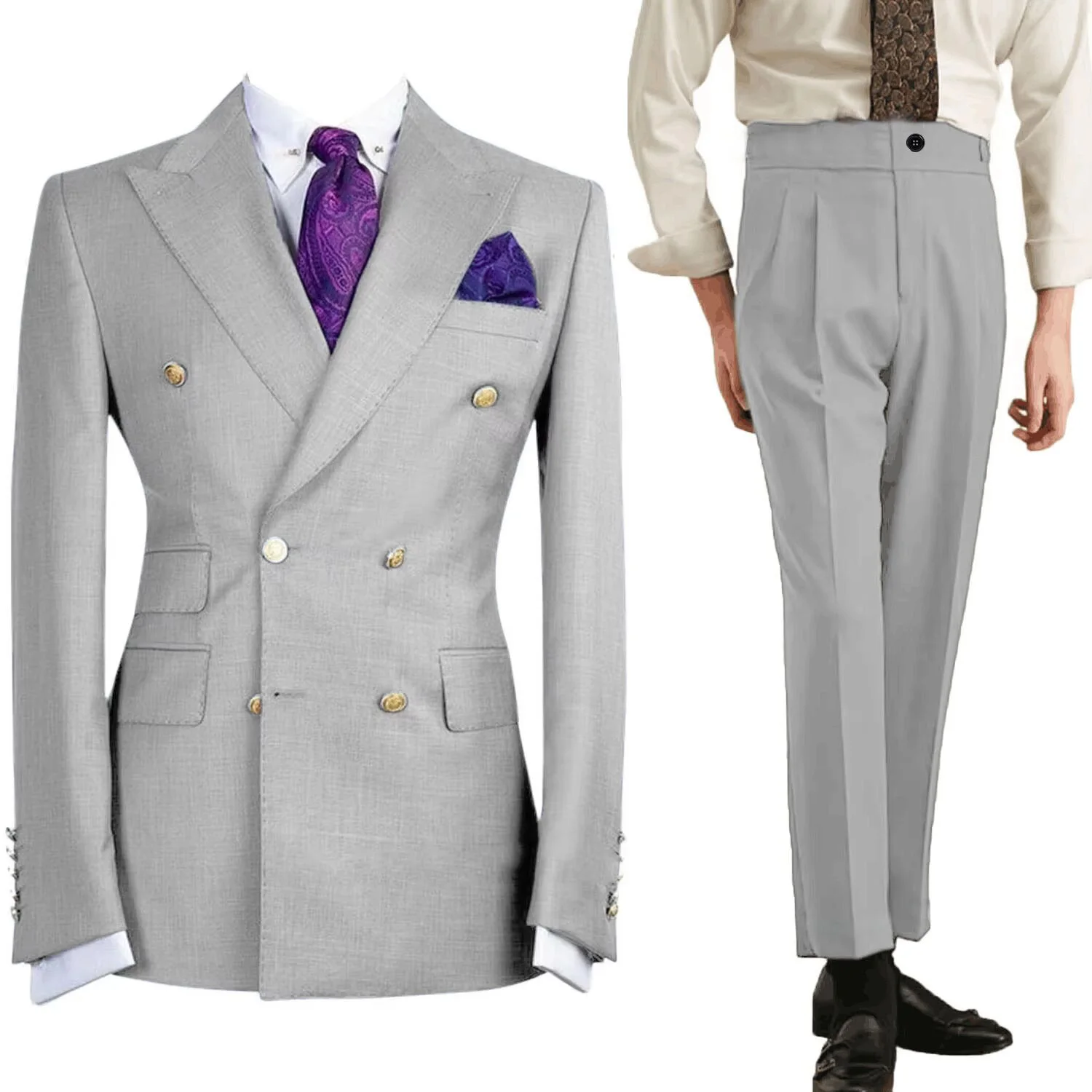 ชุดสูทผู้ชายสีม่วงอ่อนแบบสั่งตัด เสื้อเบลเซอร์กระดุมสองแถว แจ็คเก็ตสำหรับงานเลี้ยงอาหารค่ำ สไตล์หรูหรา ทรงเข้ารูป สำหรับงานแต่งงาน/ธุรกิจ