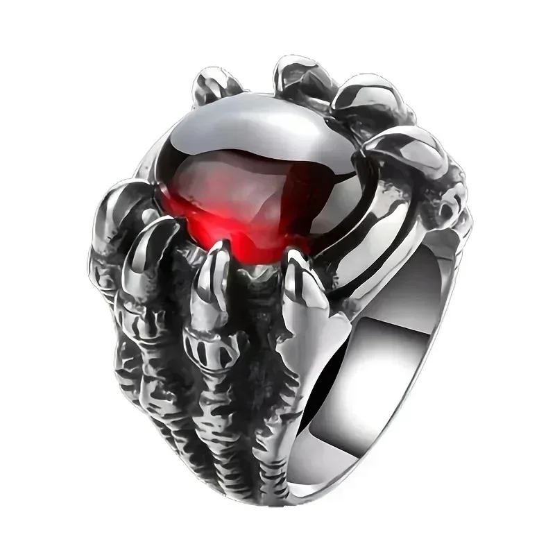 Dragon Claw Vintage Punk Gothic Ruby Men\'s Alloy Casting Ring New Popular Jewelry Manufacturer