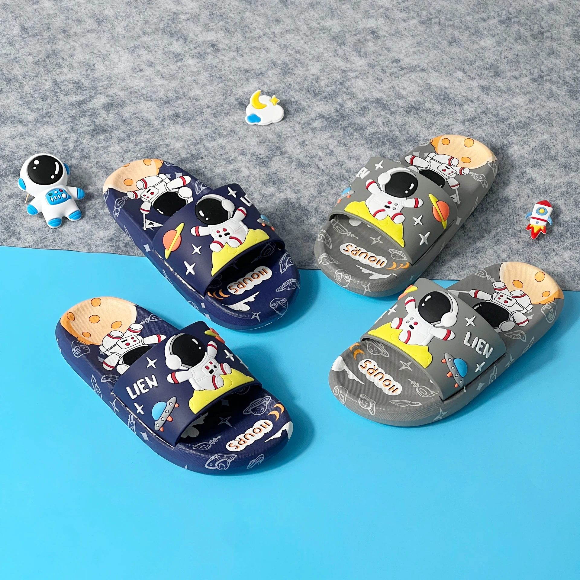 Cute Cartoon Astronaut Toddler Slippers for Boys and Girls Open-Toed Sandals