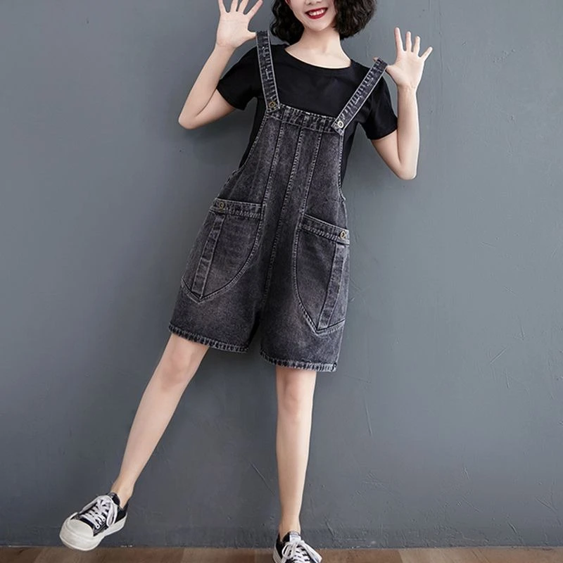 

2026 New Women's Summer Denim Overalls, High Waist Slim Fit Wide Leg 5-Point Shorts, Tied Waist One-Piece Denim Pants