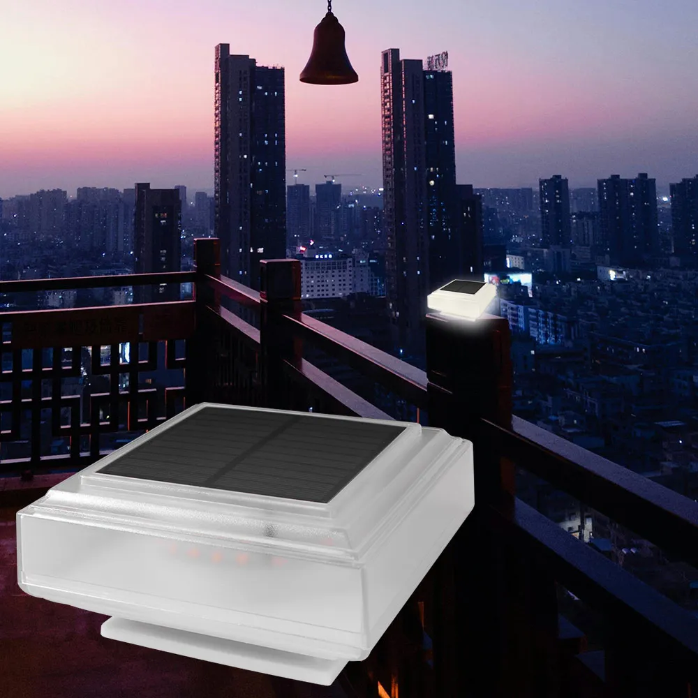 Waterproof Solar Post Light Solar Powered White / Warm Light Solar Column Headlight Lighting Square LED Pillar Cap Lights