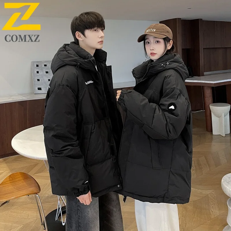 COMXZ Men Bread Jacket Block Color Hong Kong Fashion Brand Loose Thick Warm Travel Padded Jacket Snowy Minimalist Winter Jacket