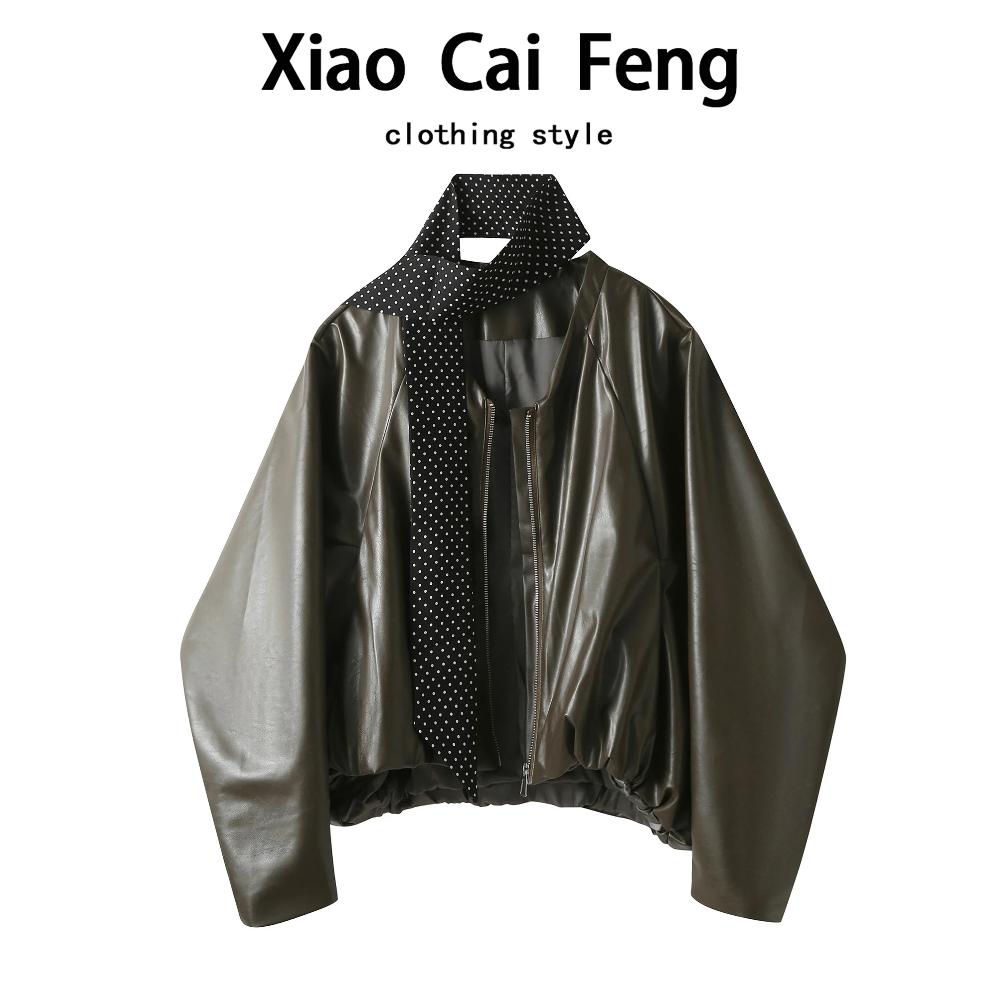 

Корейский кожаный джет в горошек Sa, женский топ, осень 2023, новинка свободного цвета, бейсбольный топ из искусственной кожи с летучей мышью, женская мода