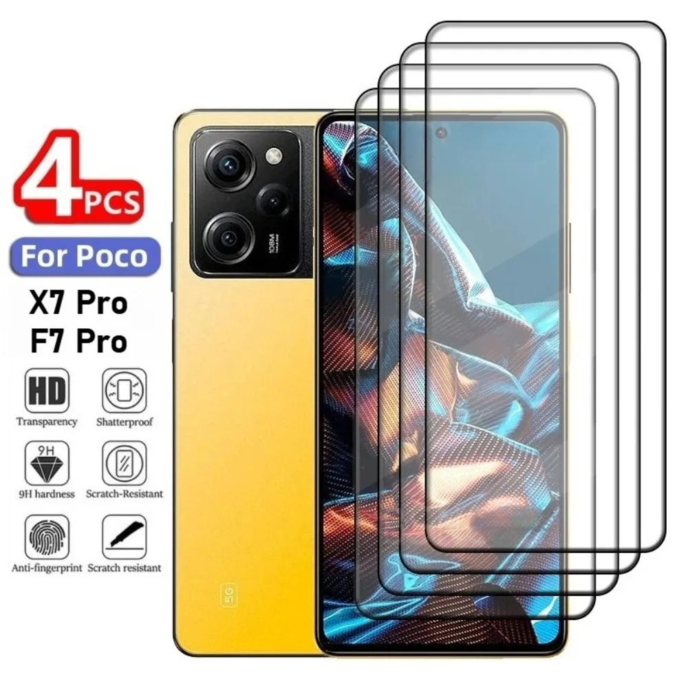 

4PCS For Poco X7 Pro Glass Xiaomi Poco F7 Pro Tempered Glass Phone Full Cover Glue 9H HD Screen Protector Poco X6 F7 X5 Pro 5G