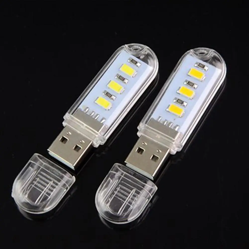 2Pcs Mini Portable Super Bright 3 LED Night Light USB Lamp for PC Laptop Reading