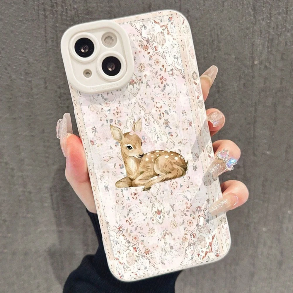 

Vintage Floral Deer Phone Case For Samsung Galaxy S25 FE S24 Ultra S23 Plus S22 A26 A25 A36 A35 A56 A55 A54 A53 A16 A15 5G Cover