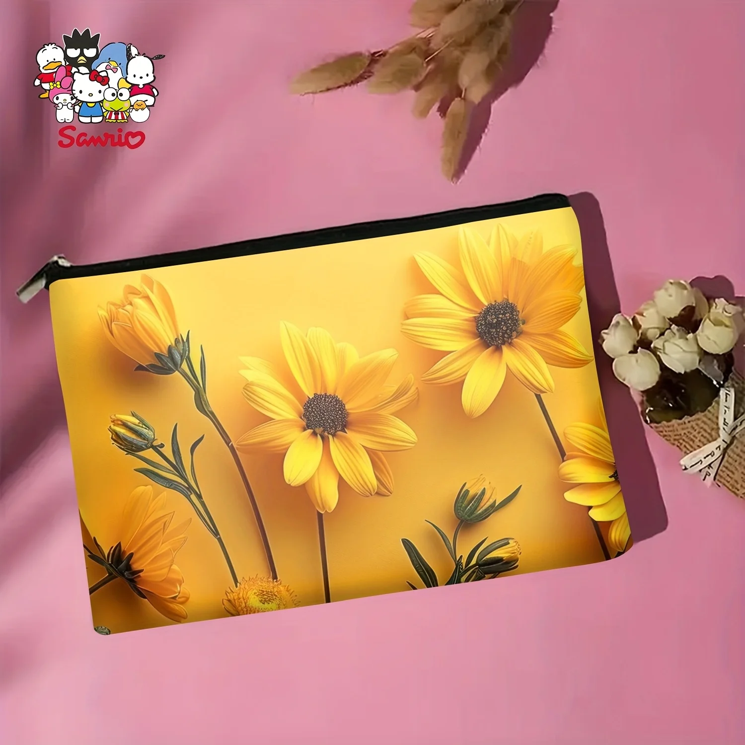 1 Piece Yellow Sunflower Pattern Makeup Bag - Multifunctional Zipper Pouch for Women, Jewelry Storage Bag, Perfect Travel Zipper Organizer, Fun Birthday Gift